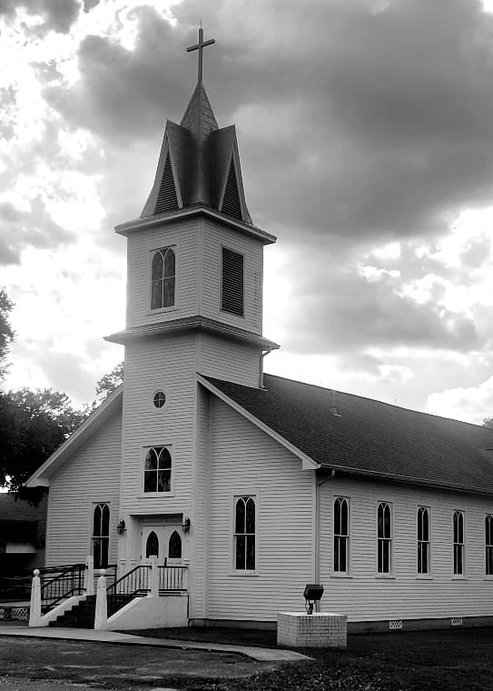 Photo of a church in black and white